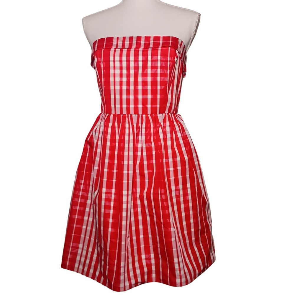 Vineyard Vines Red and White Strapless Gingham Dress